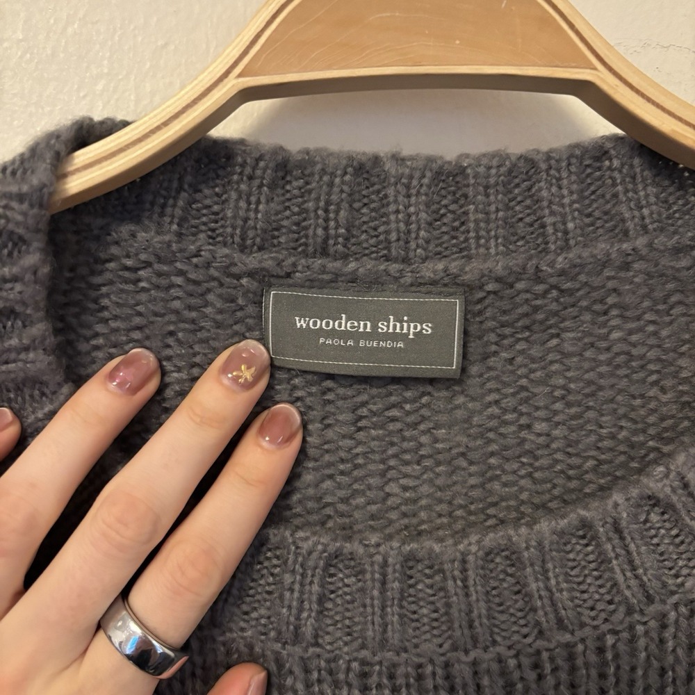 Wooden Ships Sweater BELIEVE Mohair Wool‎ Blend M/L Gray Christmas - Picture 2 of 6